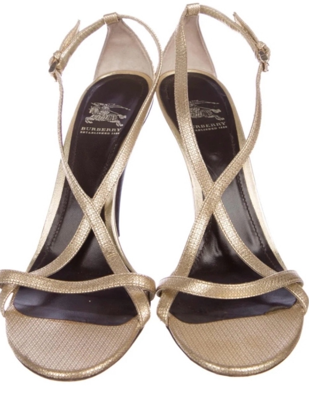 Burberry Gold Metallic Strappy Slingback Heels